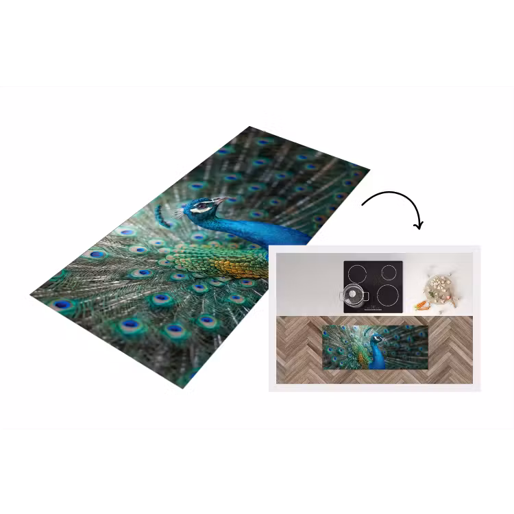 Pauw - Veren - Blauw Keukenloper - keukenmat middel -3d