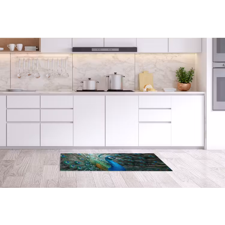 Pauw - Veren - Blauw Keukenloper - keukenmat middel -sfeer3