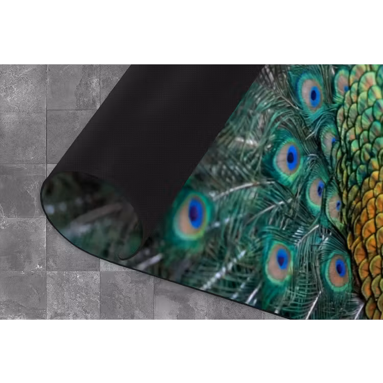 Pauw - Veren - Blauw Keukenloper - keukenmat middel -closeup
