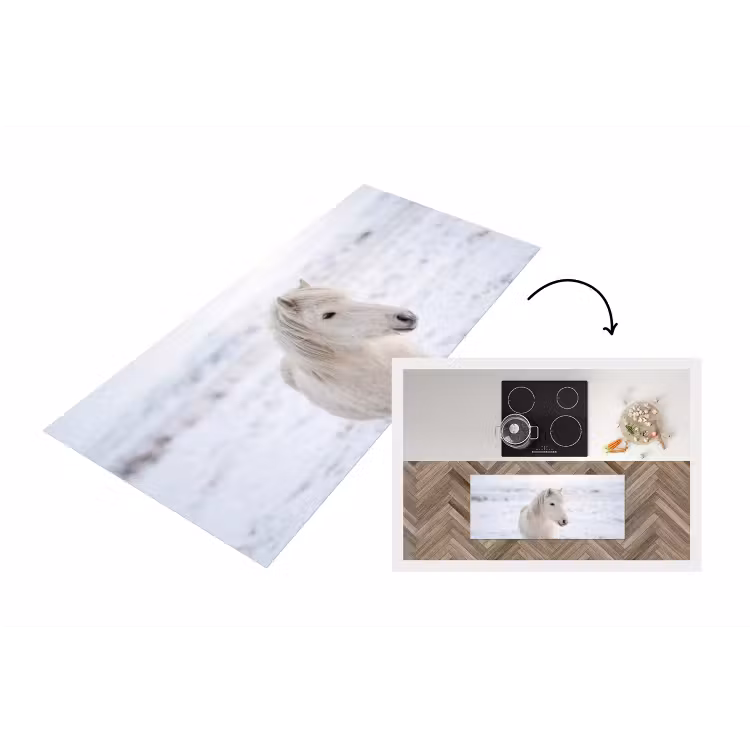 Paard - Kop - Winter - Dieren - Wit Keukenloper - keukenmat middel -3d