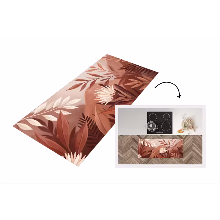 Planten - Bladeren - Botanisch - Modern - Bruin Keukenloper - keukenmat middel -3d