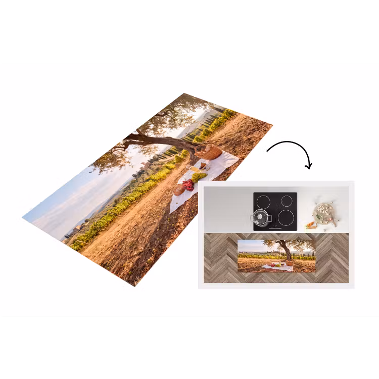 Picknick - Wijngaard - Landschap - Zomer - Eten Keukenloper - keukenmat middel -3d