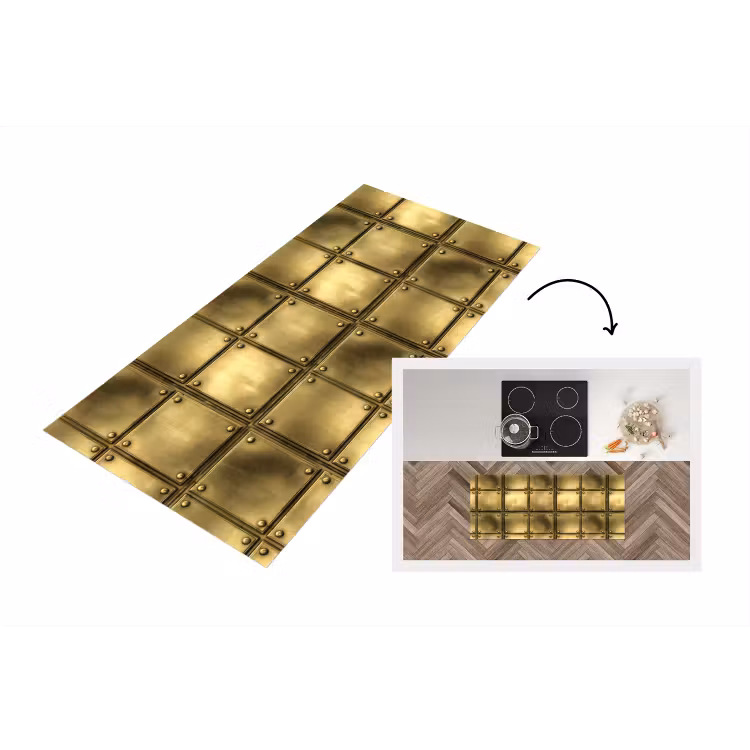 Platen - Industrieel - Stoer - Goud Keukenloper - keukenmat middel 536 -3d