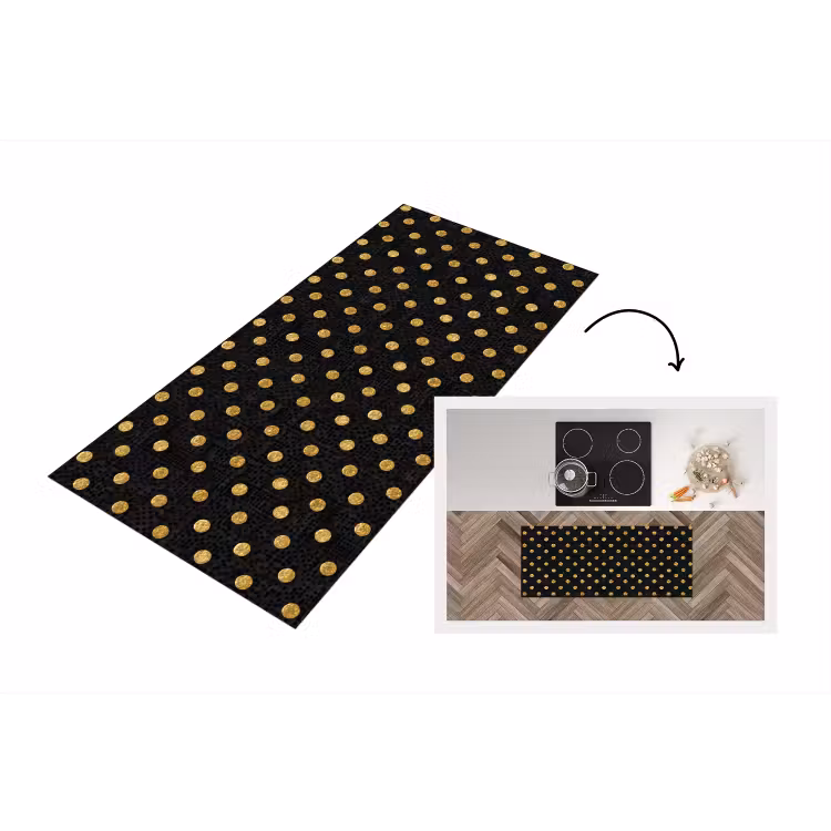 Polka Dot - Stippen - Goud - Zwart Keukenloper - keukenmat middel 536 -3d