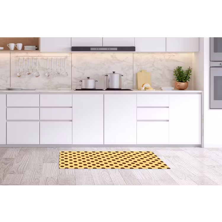 Polka Dot - Stippen - Retro - Geel - Bruin Keukenloper - keukenmat middel 536 -sfeer3