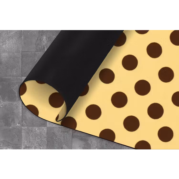 Polka Dot - Stippen - Retro - Geel - Bruin Keukenloper - keukenmat middel 536 -closeup
