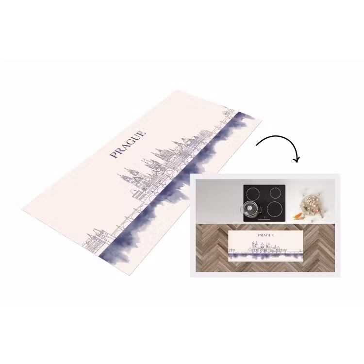 Praag - Skyline - Architectuur - Blauw Keukenloper - keukenmat middel -3d