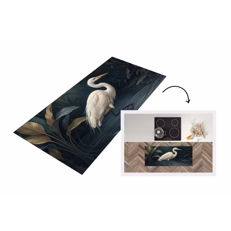 Reiger - Water - Natuur - Modern - Wit Keukenloper - keukenmat middel -3d