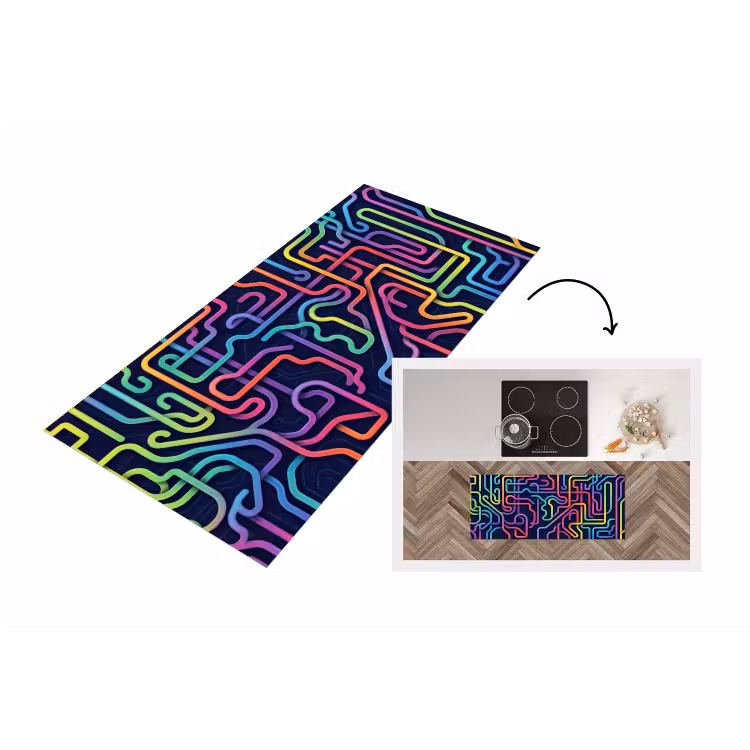 Retro - Abstract - Neon Keukenloper - keukenmat middel -3d