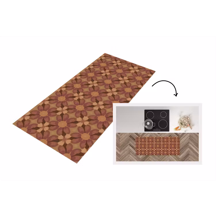 Retro - Bloemen - Bruin Keukenloper - keukenmat middel 536 -3d