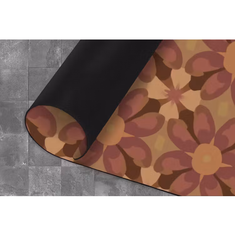 Retro - Bloemen - Bruin Keukenloper - keukenmat middel 536 -closeup