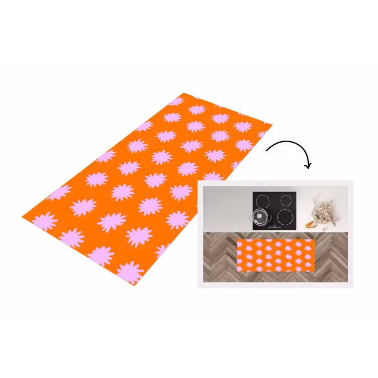 Retro - Bloemen - Oranje Keukenloper - keukenmat middel 536 -3d