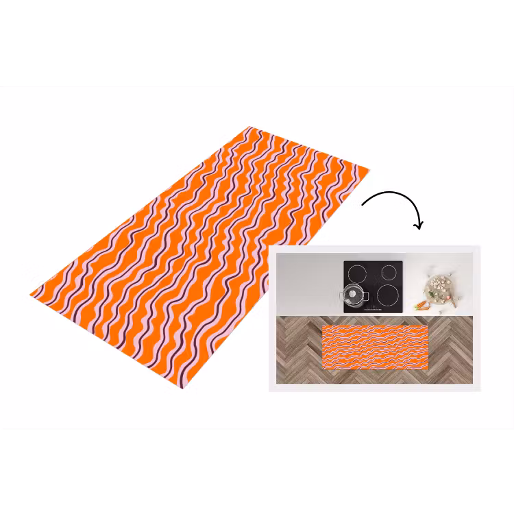 Retro - Golvend - Oranje Keukenloper - keukenmat middel 536 -3d