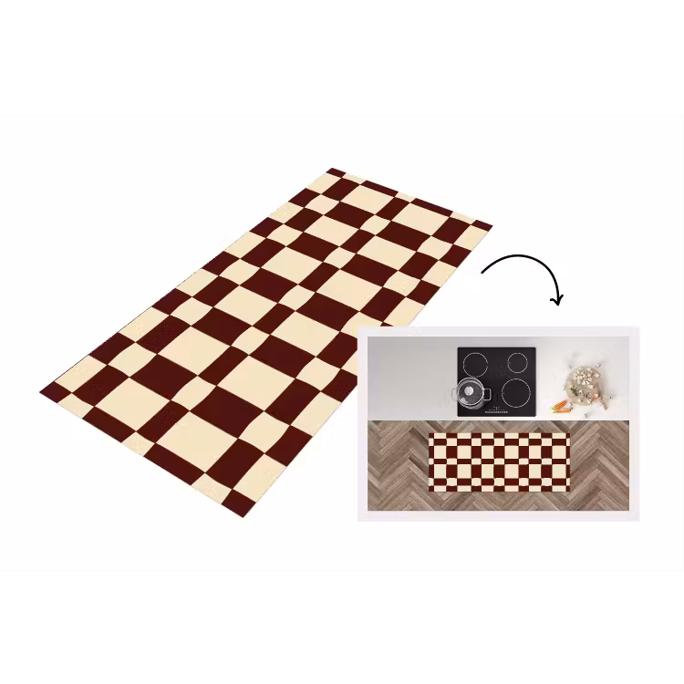 Retro - Patroon - Bruin Keukenloper - keukenmat middel 536 -3d