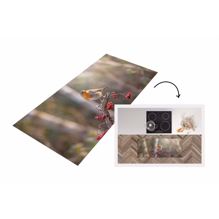 Roodborst - Tak - Bessen - Natuur Keukenloper - keukenmat middel -3d