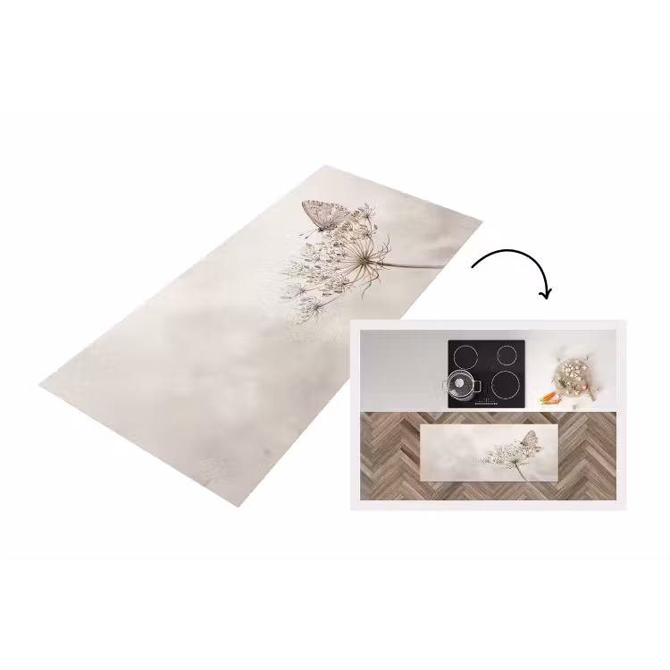 Vlinder - Bloem -Natuur - Beige Keukenloper - keukenmat middel -3d