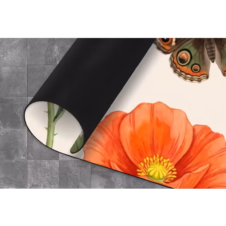 Vlinders - Klaprozen - Illustratie - Kleurrijk Keukenloper - keukenmat middel -closeup
