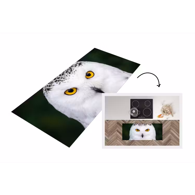 Sneeuwuil - Portret - Geel Keukenloper - keukenmat middel -3d
