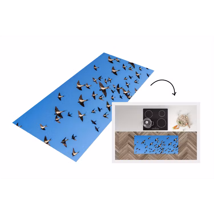 Zwaluwen - Vliegen - Blauw Keukenloper - keukenmat middel -3d