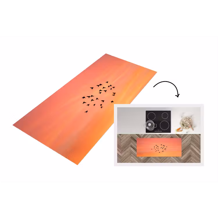 Zwerm - Vogels - Oranje Keukenloper - keukenmat middel -3d