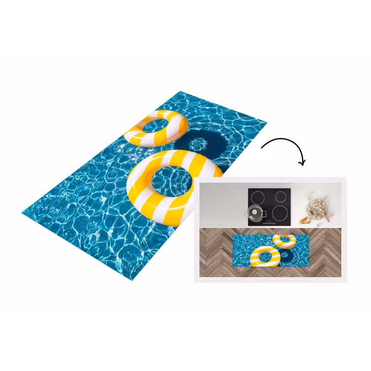 Zwembad - Zwembanden - Zomer - Geel - Blauw Keukenloper - keukenmat middel -3d