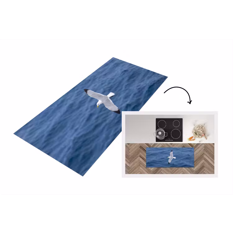 Zeemeeuw - Oceaan - Blauw Keukenloper - keukenmat middel -3d
