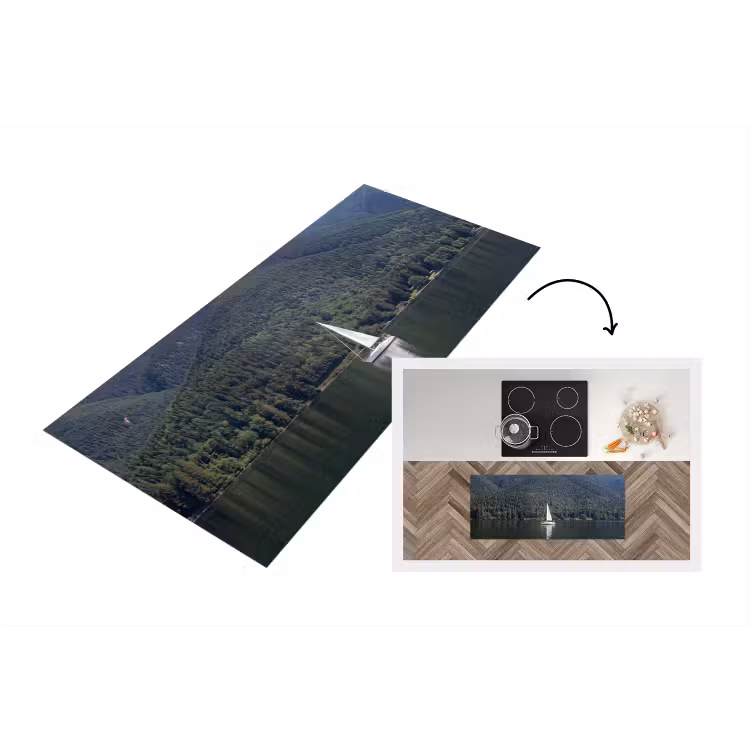 Zeilboot - Water - Bergen - Natuur - Groen Keukenloper - keukenmat middel -3d