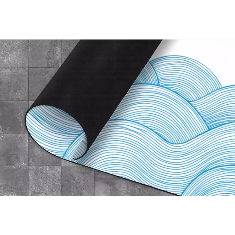 Zeilboot - Golven - Zee - Illustratie - Blauw Keukenloper - keukenmat middel -closeup