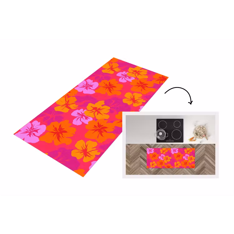 Zomers - Hibiscus - Kleurrijk Keukenloper - keukenmat middel 536 -3d