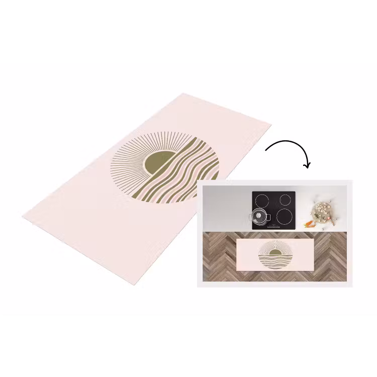 Zon - Zee - Abstract - Modern - Roze Keukenloper - keukenmat middel -3d