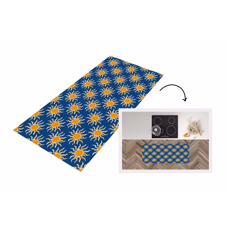 Zon - Patroon - Blauw Keukenloper - keukenmat middel 536 -3d