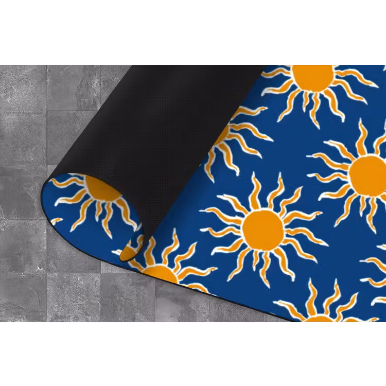 Zon - Patroon - Blauw Keukenloper - keukenmat middel 536 -closeup