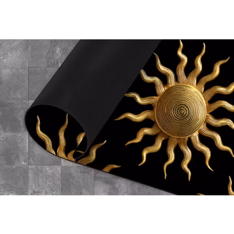 Zon - Patroon - Luxe - Goud - Zwart Keukenloper - keukenmat middel 536 -closeup