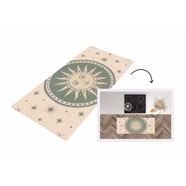 Zon - Sterren - Astrologie - Vintage - Groen Keukenloper - keukenmat middel -3d