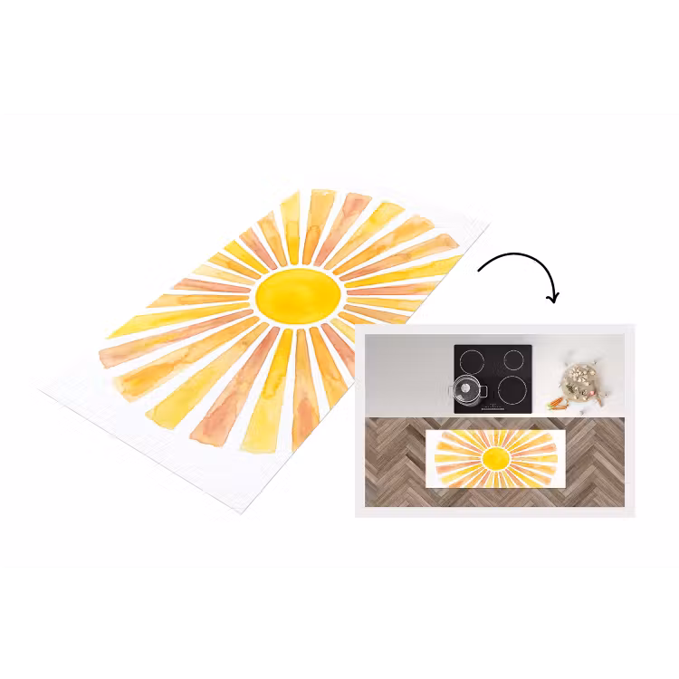 Zon - Stralen - Aquarel - Geel - Abstract Keukenloper - keukenmat middel -3d