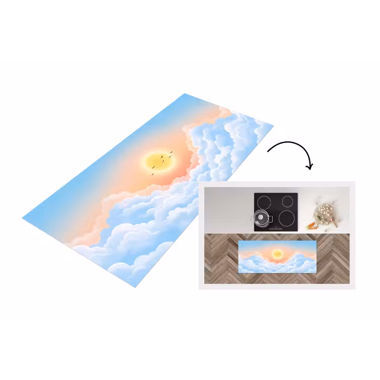 Zon - Vogels - Lucht - Natuur - Geel Keukenloper - keukenmat middel -3d