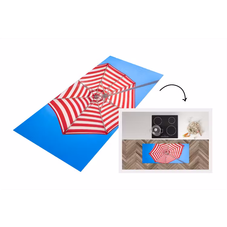 Parasol - Strepen - Zomer - Rood - Blauw Keukenloper - keukenmat middel -3d