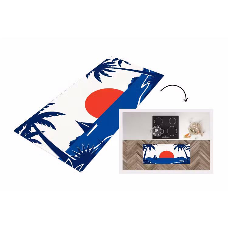 Zonsondergang - Zee - Palmboom - Tropisch - Modern Keukenloper - keukenmat middel -3d