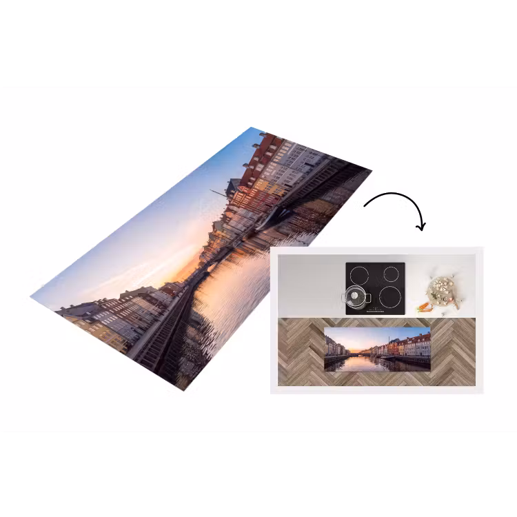 Stad - Gracht - Zonsondergang - Klassiek - Kleurrijk Keukenloper - keukenmat middel -3d