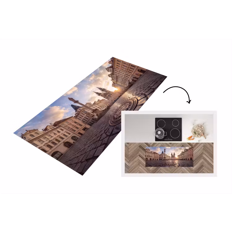 Stad - Praag - Ochtend - Architectuur - Goud Keukenloper - keukenmat middel -3d