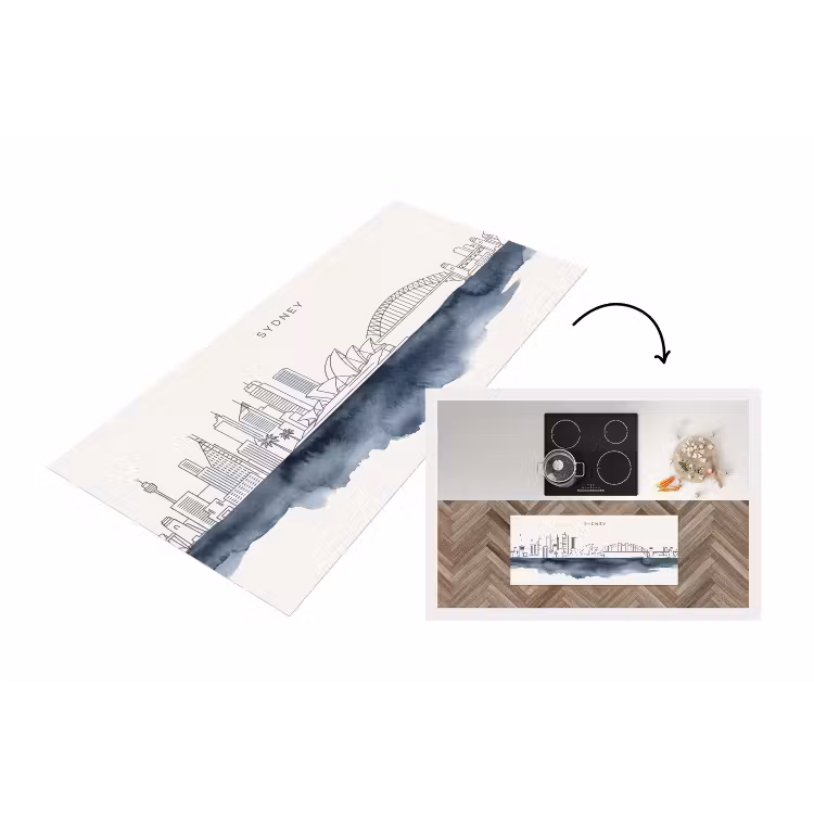Stad - Skyline - Architectuur - Minimalistisch - Blauw Keukenloper - keukenmat middel -3d