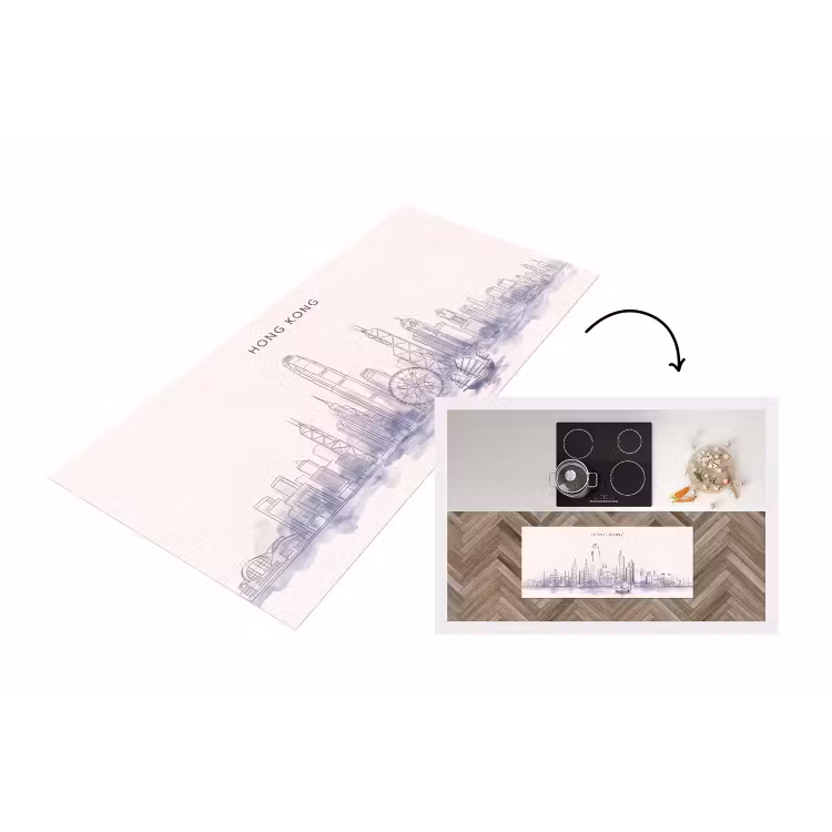 Stad - Skyline - Water - Lijntekening - Blauw Keukenloper - keukenmat middel -3d