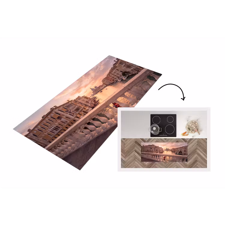 Stad - Venetië - Kanaal - Zonsopgang - Architectuur - Goud Keukenloper - keukenmat middel -3d