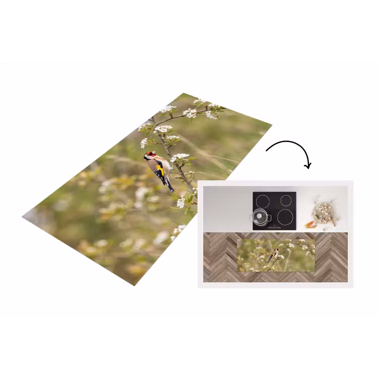 Putter - Bloesem - Lente - Natuur - Kleurrijk Keukenloper - keukenmat middel -3d