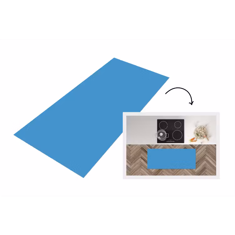 Steel - Blue - Blauw Keukenloper - keukenmat middel 536 -3d