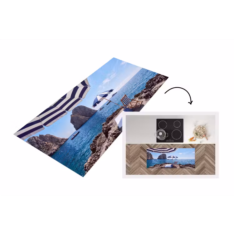 Strand - Ligstoel - Parasol - Zomer - Blauw Keukenloper - keukenmat middel -3d
