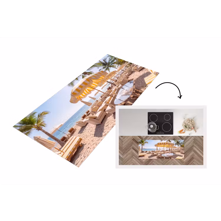 Strand - Ligbedden - Vakantie - Modern - Geel Keukenloper - keukenmat middel -3d