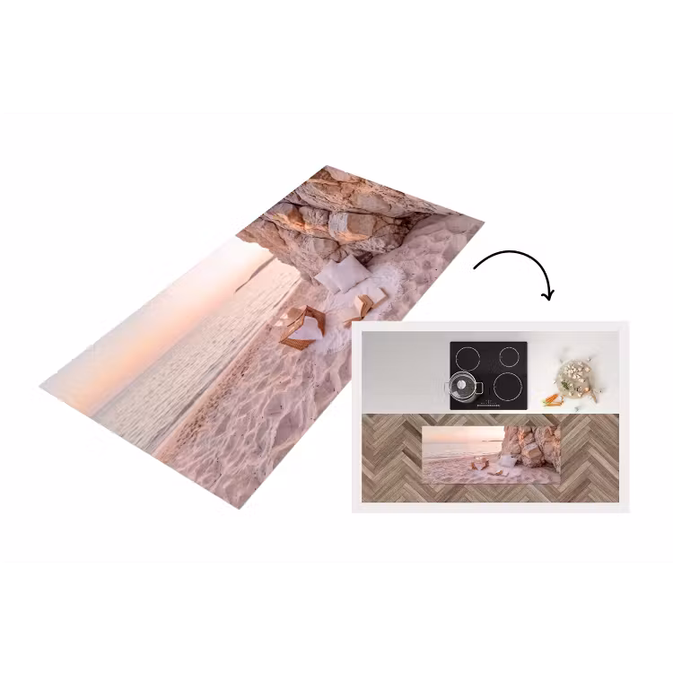 Strand - Picknick - Zonsondergang - Zomer - Natuur Keukenloper - keukenmat middel -3d