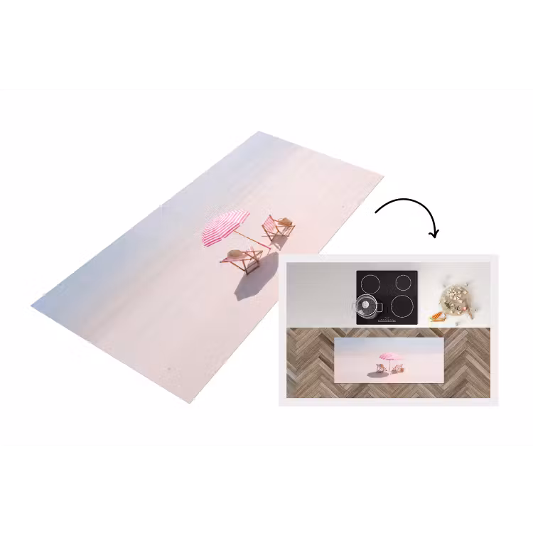 Strand - Parasol - Ligstoel - Zomer - Roze Keukenloper - keukenmat middel -3d