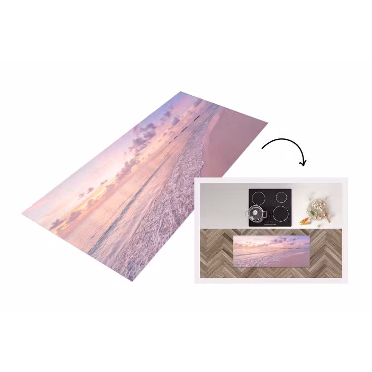 Strand - Zonsondergang - Natuur - Minimalistisch - Roze Keukenloper - keukenmat middel -3d